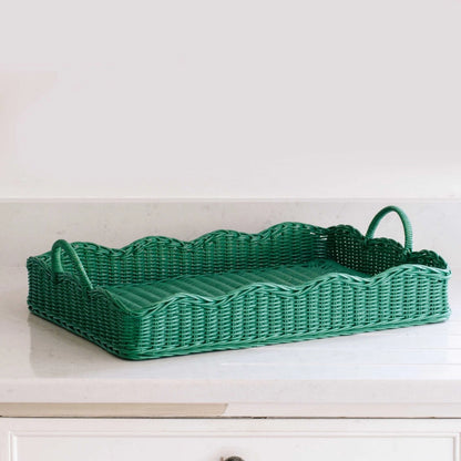 Rattan Scalloped Tray (Green)