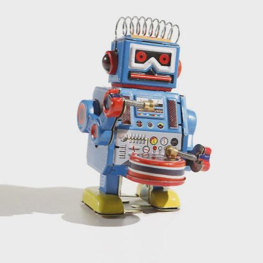 Tin Wind-Up Robot Drummer