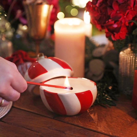 Red Candy Cane Stripe Cinnamon Bauble Candle