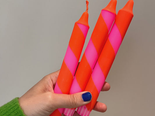 Neon Pink and Orange Halter Skelter Candle