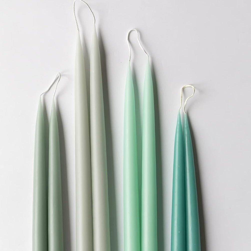 Pair of Mint Green Hand Dipped Taper Candles/Short