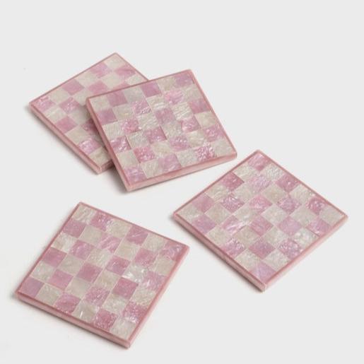 Pink and Cream Checkerboard Coaster