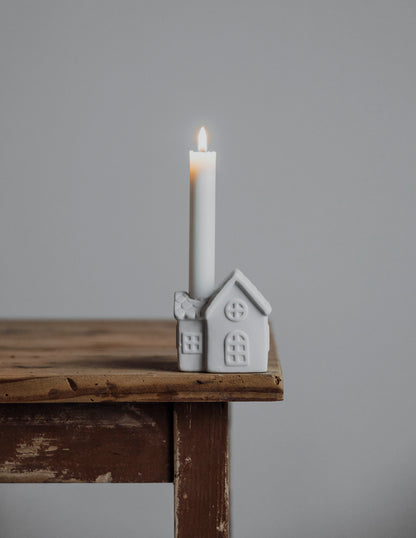 Matt White Ceramic Cottage Candleholder