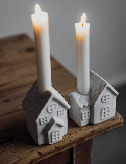 Matt White Ceramic House Candleholder