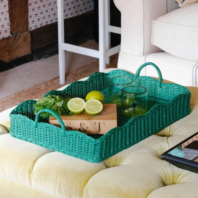 Rattan Scalloped Tray (Green)