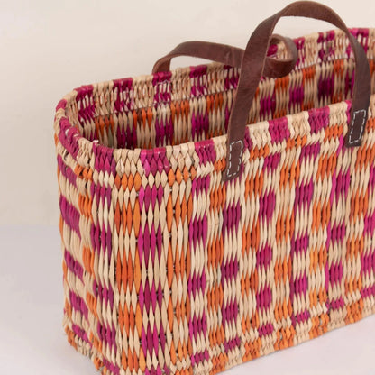 Chequered Reed Baskets, Pink and Orange