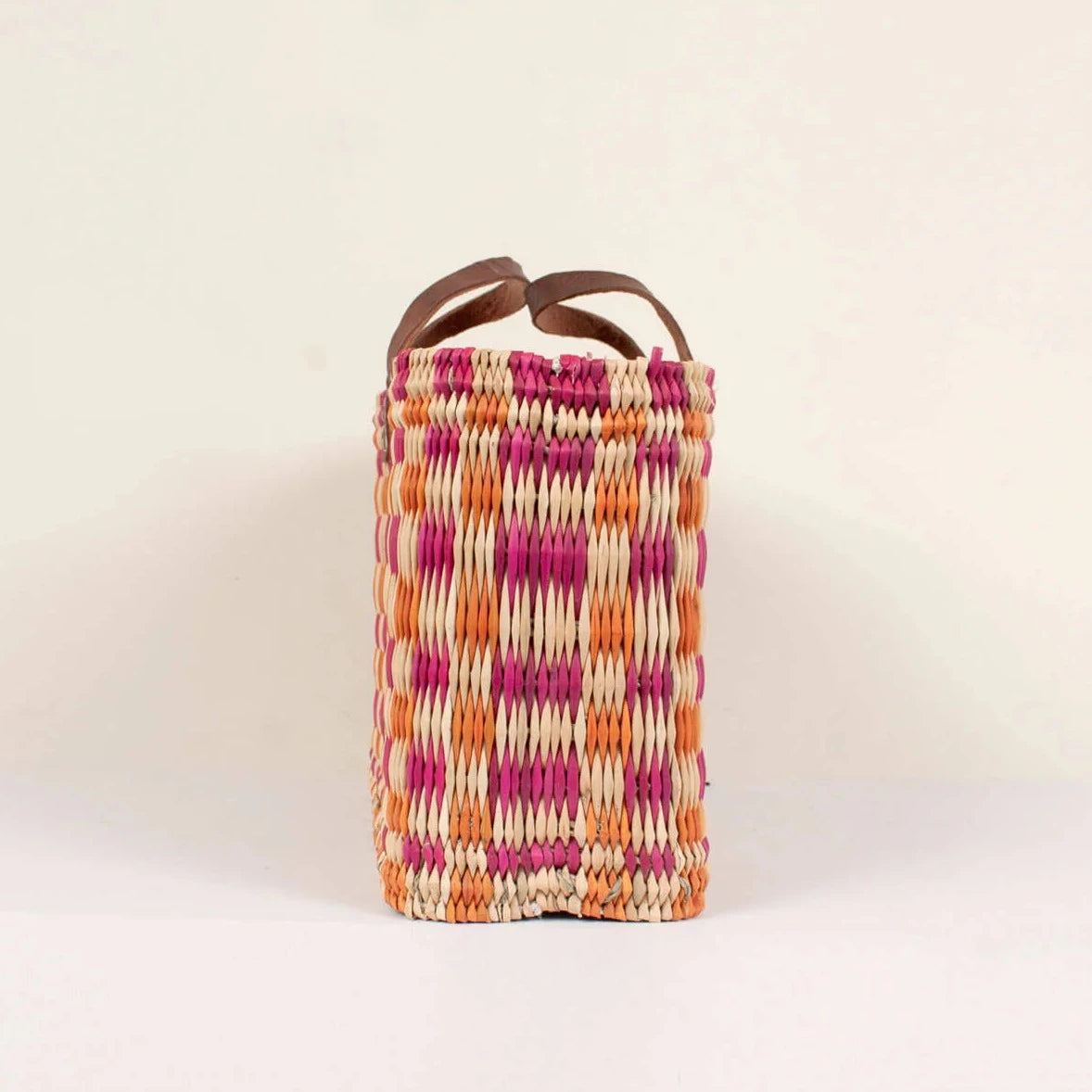 Chequered Reed Baskets, Pink and Orange