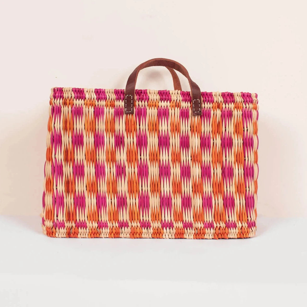 Chequered Reed Baskets, Pink and Orange