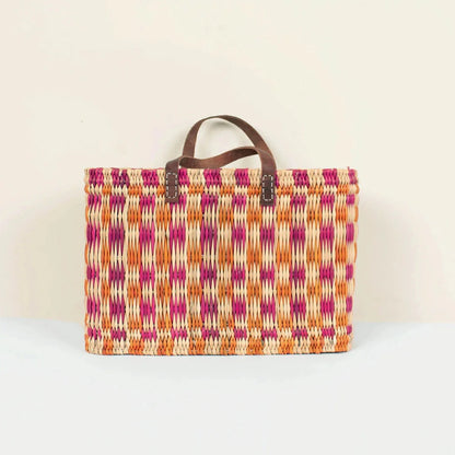 Chequered Reed Baskets, Pink and Orange