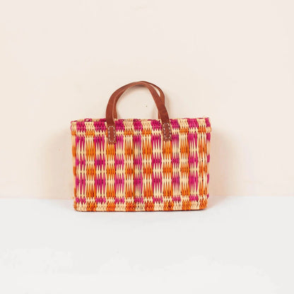 Chequered Reed Baskets, Pink and Orange