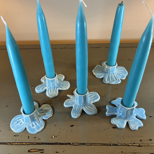 Aquamarine Ceramic Flower Candle Holder