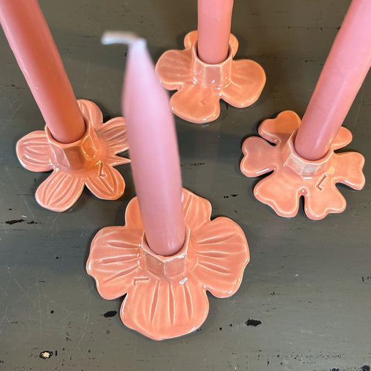 Pearl Pink Ceramic Flower Candle Holder