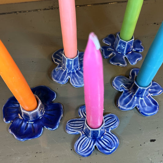 Sapphire Blue Ceramic Flower Candle Holder