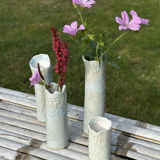 Pale Cool Blue Slender Bud Vase