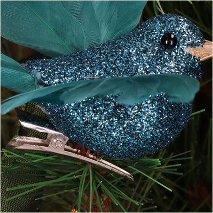 Turquoise Glitter Clip Bird