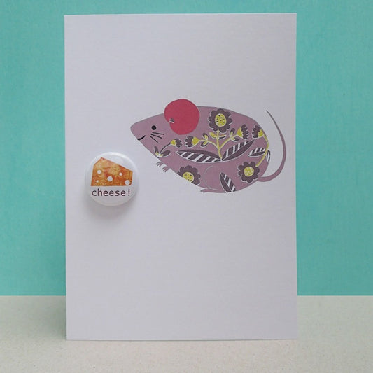 Greeting Card with Badge - Mouse with Cheese