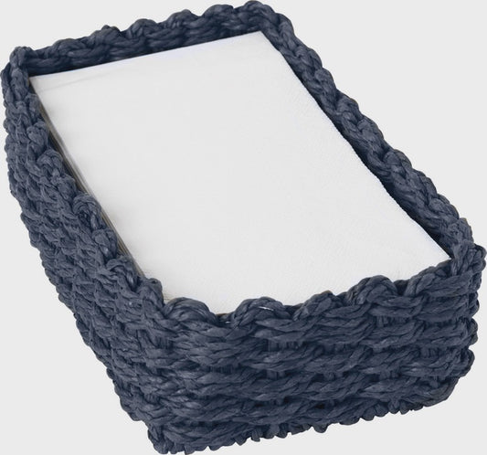 Navy Rattan Rectangular Napkin Tray