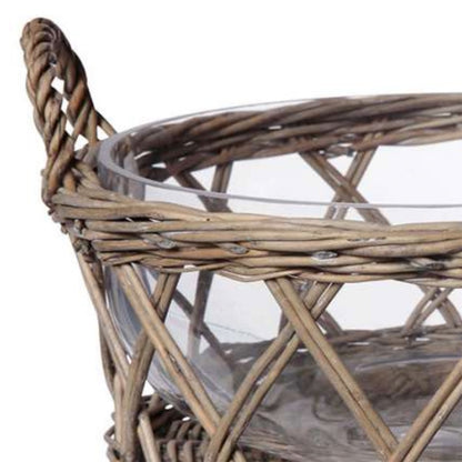 Large Natural Basket With Glass Bowl