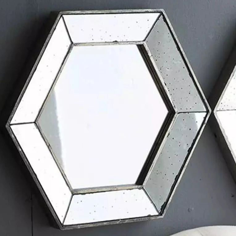 Hexagon Vintage Style Glass Frame Mirror- Large