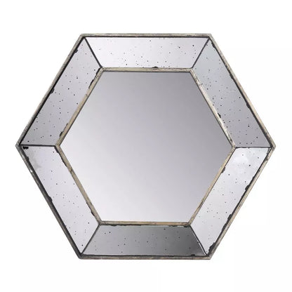 Hexagon Vintage Style Glass Frame Mirror- Large