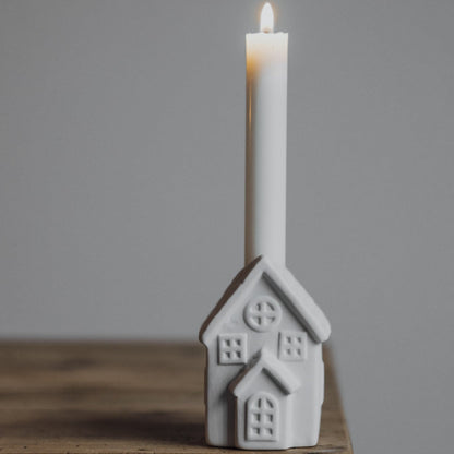 Matt White Ceramic House Candleholder