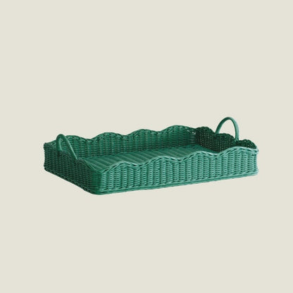 Rattan Scalloped Tray (Green)